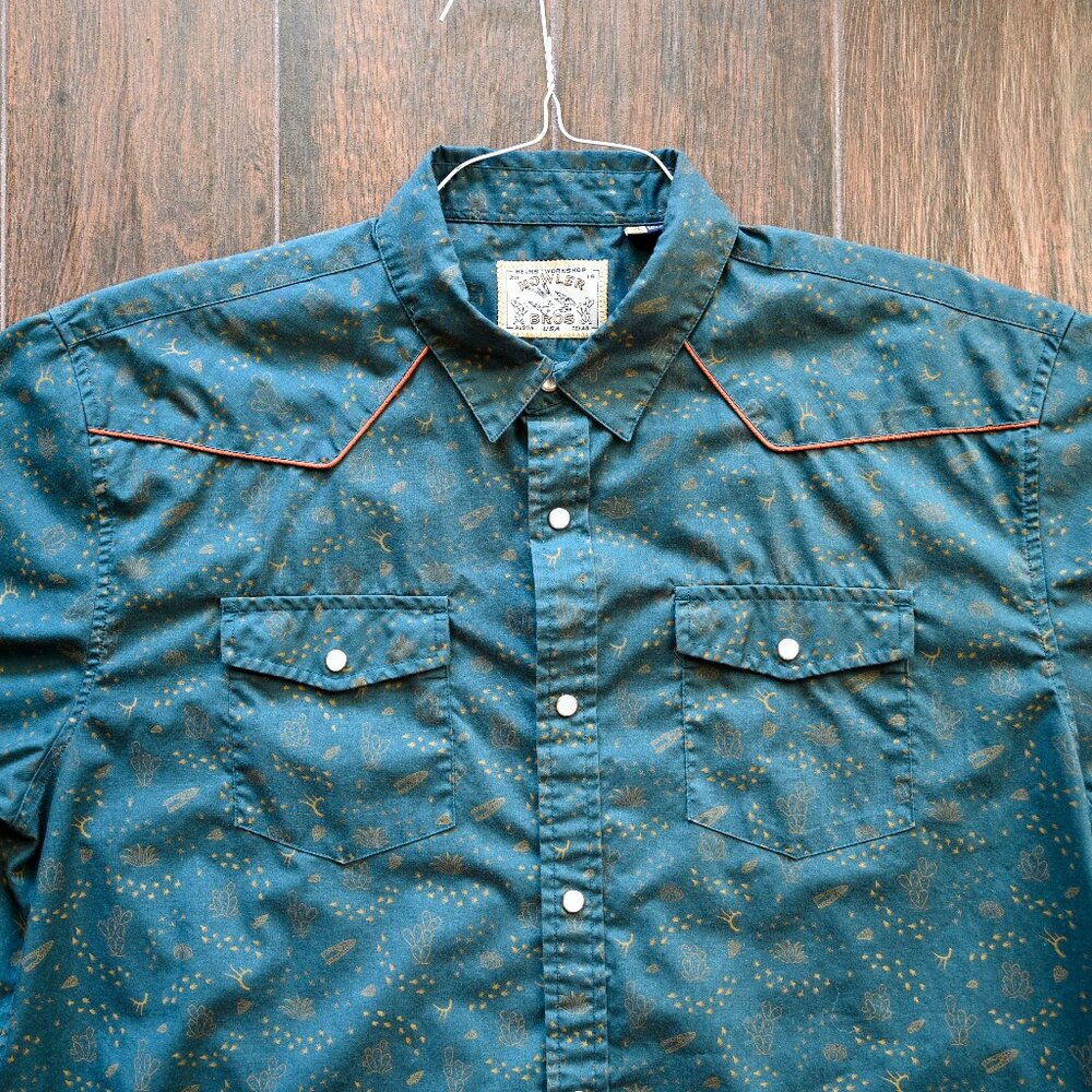 Howler Brothers and Helms H Bar B short sleeve snap shirt green 2019 Edition XL